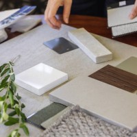 designer laying out a sample board - home decoration stock pictures, royalty-free photos & images