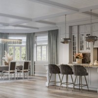 digitally generated kitchen and dining area in a large house - home decoration stock pictures, royalty-free photos & images