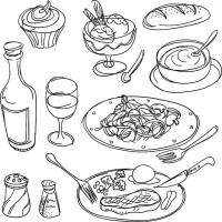 dinner collection in black and white - food stock illustrations