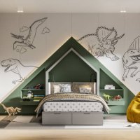 dinosaurs theme kids room interior in 3d render - home decoration stock pictures, royalty-free photos & images