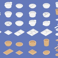 disposable tableware set isometric vector - junk food stock illustrations