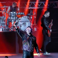 Dominic Howard, Matt Bellamy and Chris Wolstenholme of Muse perform in concert at Austin360 Amphitheater on March 23, 2019 in Austin, Texas.