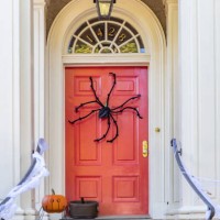 door decorated for halloween in the garden district of new orleans - garden decoration stock pictures, royalty-free photos & images