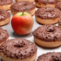 doughnuts chocolate, with apple - junk food stock pictures, royalty-free photos & images