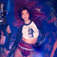Dua Lipa performs as she headlines the Pyramid stage during day three of Glastonbury Festival 2024 at Worthy Farm, Pilton on June 28, 2024 in...