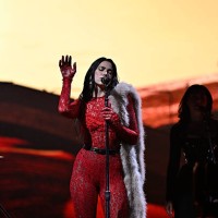 Dua Lipa performs on stage during Radical Optimism European Tour Movistar at Paris La Défense Arena on May 23, 2025 in Nanterre, France.