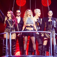 Dulce Maria, Christopher von Uckermann, Anahí, Christian Chávez, and Maite Perroni of RBD perform in concert during the 