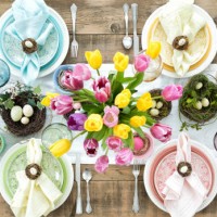 easter dining from above - home decoration stock pictures, royalty-free photos & images