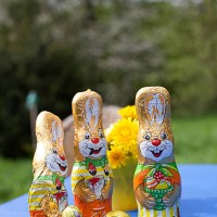 easter egg and bunny in the garden - garden decoration stock pictures, royalty-free photos & images