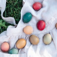easter rustic colored eggs on linen cloth on the grass against blurred green background,belarus - garden decoration stock pictures, royalty-free photos & images