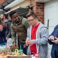 easter yard sale fun - garden decoration stock pictures, royalty-free photos & images