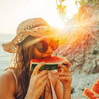 eating and enjoying watermelon - food stock pictures, royalty-free photos & images