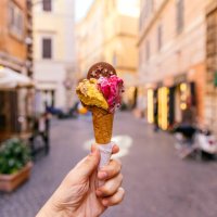 eating ice cream in the streets of rome, personal perspective view - travel stock pictures, royalty-free photos & images