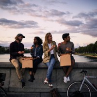 eating pizza together is always better - junk food stock pictures, royalty-free photos & images