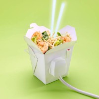 electric takeaway with plug and chopsticks lit up - junk food stock pictures, royalty-free photos & images