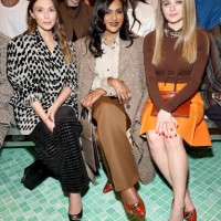 Elizabeth Olsen, Mindy Kaling and Joey King attend Tory Burch Spring/Summer 2025 during New York Fashion Week at Skylight at the Refinery on...