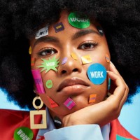 emoji portrait, fashion stickers and girl with thinking face expression with blue studio wall. frustrated, depressed and tired black woman with afro struggle with worker fatigue and burnout. - fashion stock pictures, royalty-