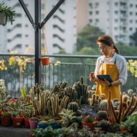 empowering growth: the blossoming journey of an asian female plantpreneur - garden decoration stock pictures, royalty-free photos & images