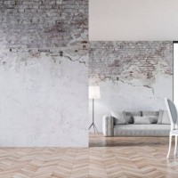 empty living room with sofa, table and chairs - ruined wall - home decoration stock pictures, royalty-free photos & images