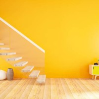 empty modern orange interior with stairs - home decoration stock pictures, royalty-free photos & images