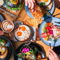 enjoying a brunch together. - junk food stock pictures, royalty-free photos & images