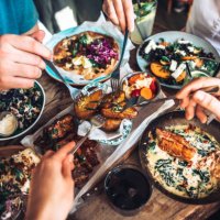 enjoying lunch with friends - food stock pictures, royalty-free photos & images