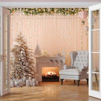 entrance of living room with christmas tree, ornaments, gift boxes, fireplace and armchair - home decoration stock pictures, royalty-free photos & images