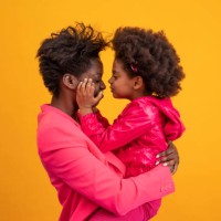 ethnic mother and daughter playful dress in pink - fashion stock pictures, royalty-free photos & images