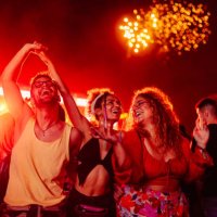 excited people at summer festival - concert stock pictures, royalty-free photos & images