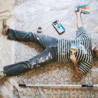 exhausted man resting after hard painting work - home decoration stock pictures, royalty-free photos & images