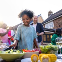 family bbq in the garden - food stock pictures, royalty-free photos & images