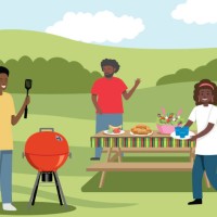 family celebrating juneteenth - garden decoration stock illustrations