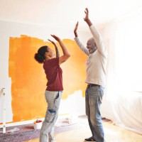family having fun during home renovation - home decoration stock pictures, royalty-free photos & images