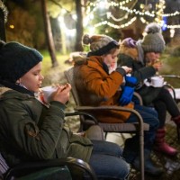 family is having a covid-19 safe christmas eve in the backyard - garden decoration stock pictures, royalty-free photos & images