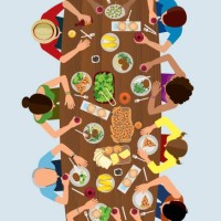 family lunch top view - food stock illustrations