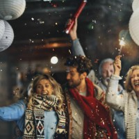 family new year party. - garden decoration stock pictures, royalty-free photos & images