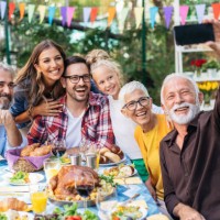 family selfie on thanksgiving day - garden decoration stock pictures, royalty-free photos & images