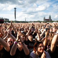Fans atttends the perfomance of Mark Forster at the FAN FEST EURO 2024 ahead of the EURO 2024 at Theresienwiese on June 12, 2024 in Munich, Germany.