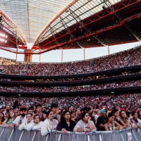 Fans crowd Estadio da Luz as they wait for the start of American singer and songwriter Taylor Swift's Eras Tour concert, in Lisbon on May 24, 2024.