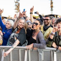Fans of Volbeat react at the band's concert during day 2 of Tons of Rock 2023 on June 22, 2023 in Oslo, Norway.