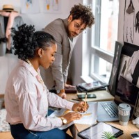 fashion designer and tailor working together in clothes design studio - fashion stock pictures, royalty-free photos & images