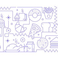 fast food related line banner design. pizza, hot dog, donut, street food, taco. - junk food stock illustrations