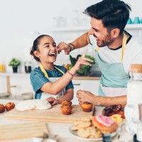 father and daughter having fun in the kitchen - food stock pictures, royalty-free photos & images