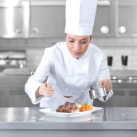 female chef preparing steak plate - food stock pictures, royalty-free photos & images