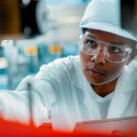 female engineer in a drinking water factory in professional uniform using digital tablet working in beverage industrial. female factory worker use digital tablet testing program in production line. - food stock pictures, roya