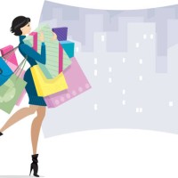 female shopper in town or shopaholic - fashion stock illustrations
