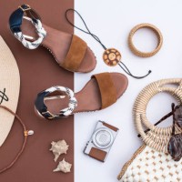 female summer personal accessories in white and brown colors - fashion stock pictures, royalty-free photos & images