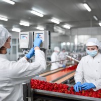 female worker adjust production line speed in stuffed pepper factory - food stock pictures, royalty-free photos & images