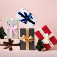 festive christmas new year background colorful gift boxes and holiday decorations on pink background. new year's present and christmas present top view - home decoration stock pictures, royalty-free photos & images