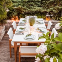 festive laid table on terrace - garden decoration stock pictures, royalty-free photos & images